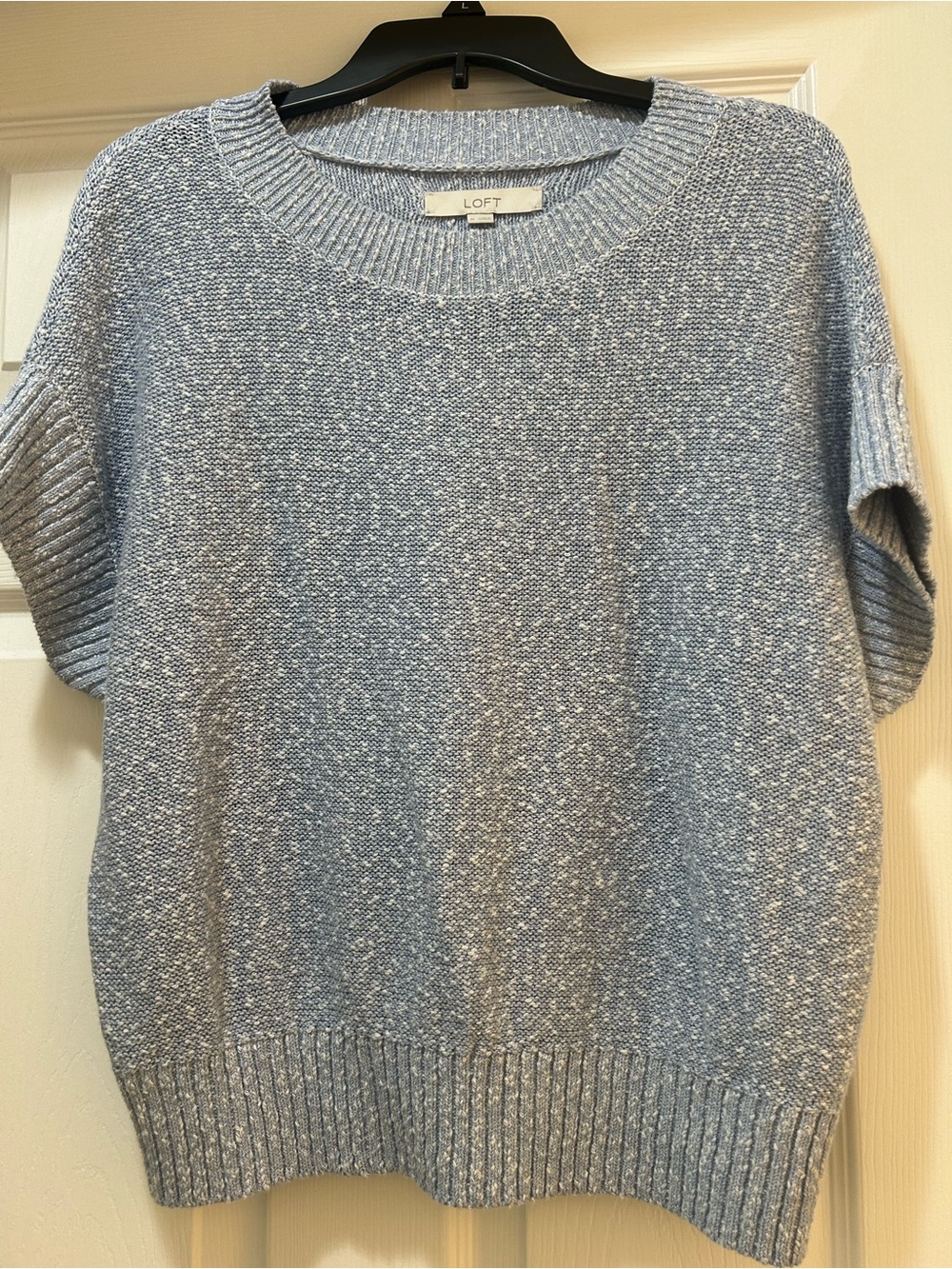 LOFT Light Blue Marled Short-Sleeve Crewneck Sweater